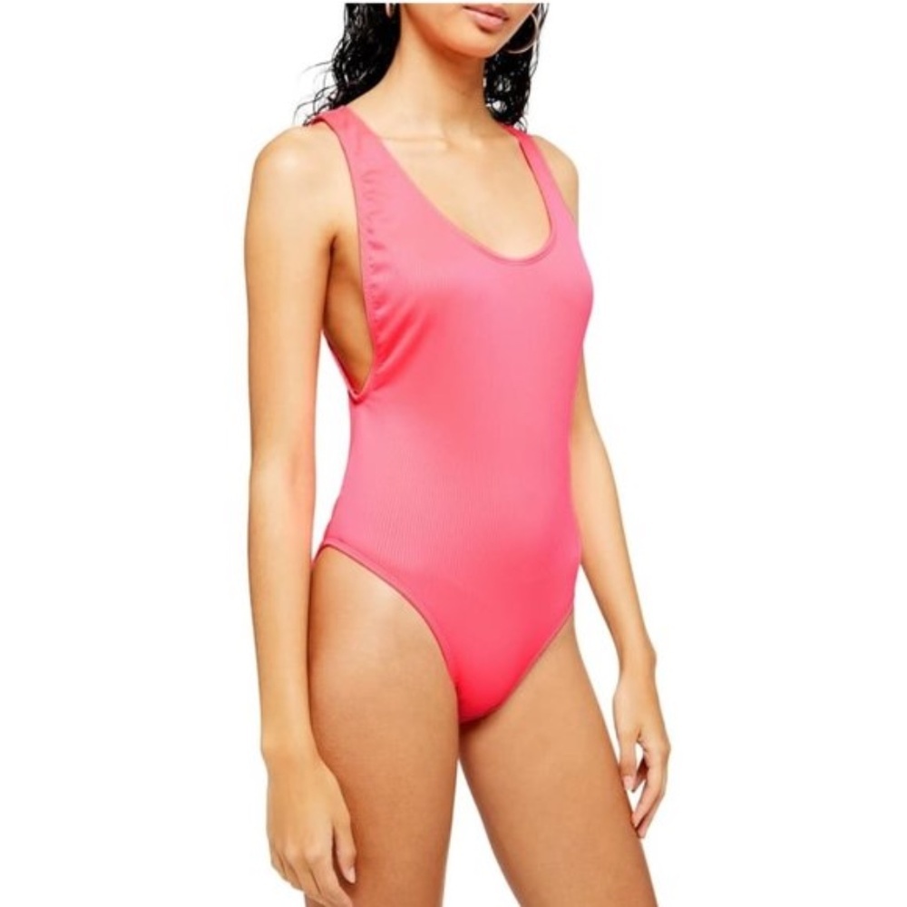 TOPSHOP Ribbed Scoop Neck One Piece Swimsuit